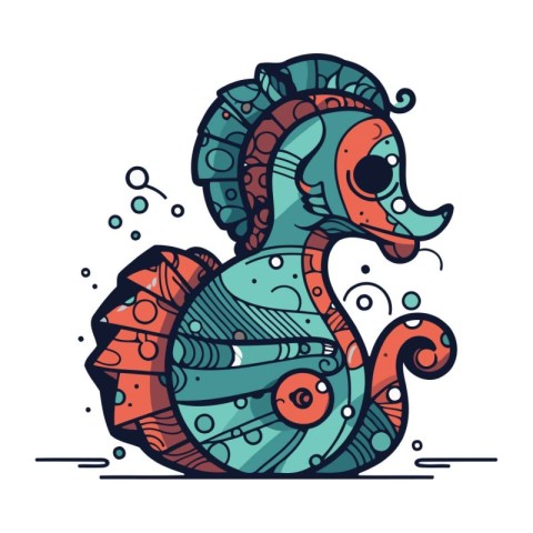 Hand drawn seahorse. Vector illustration in doodle style.