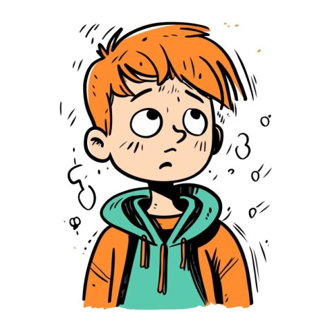 Frightened boy with red hair and blue eyes. Vector illustration.