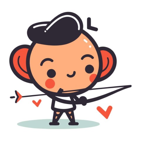 Cute cartoon monkey with bow and arrow. Vector illustration in f