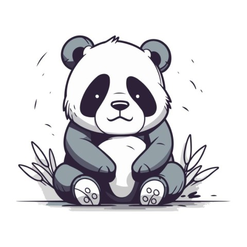 Cute panda sitting on the grass. Vector cartoon illustration.