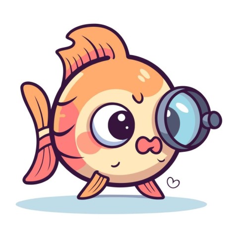 Cute fish with magnifying glass. Vector cartoon character illust