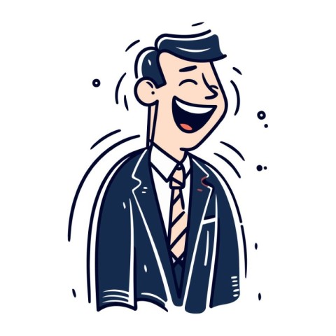 Vector illustration of smiling businessman in suit. Cartoon styl