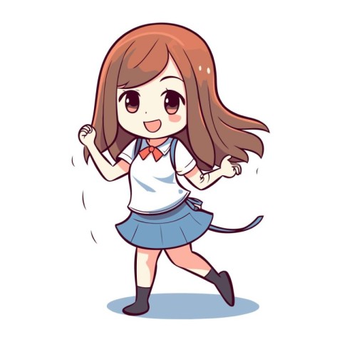 Cute little schoolgirl in school uniform running. Vector illustr