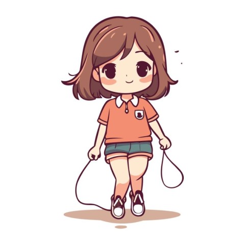 Cute little girl playing with a skipping rope. Vector illustrati