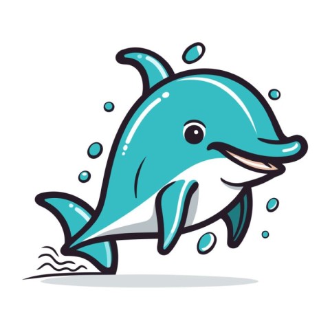 Cute cartoon dolphin. Vector illustration. Isolated on white bac