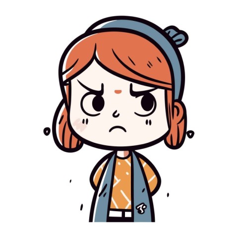 Angry Girl Face Expression Vector Illustration. Cartoon Characte