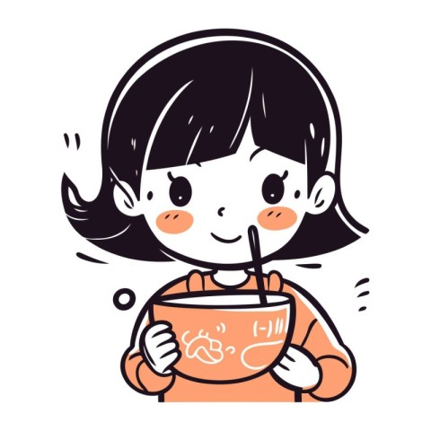 Illustration of a Little Girl Holding a Cup of Hot Drink.