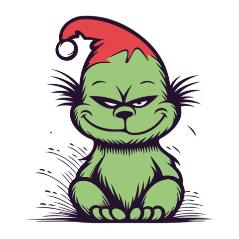 Illustration of a cat in christmas hat sitting on the floor