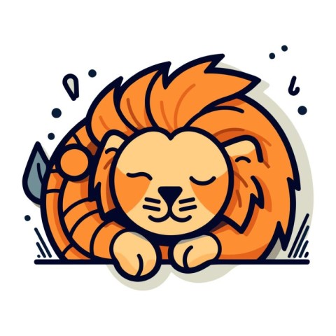 Lion sleeping on white background. Cute cartoon character. Vecto