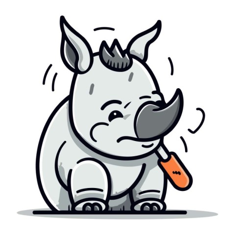 Cartoon rhinoceros with a brush. Vector illustration.