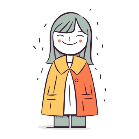 Smiling woman in coat. Cartoon character. Vector Illustration.