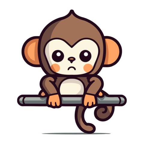 Cute monkey sitting on a bar cartoon character. Vector illustrat