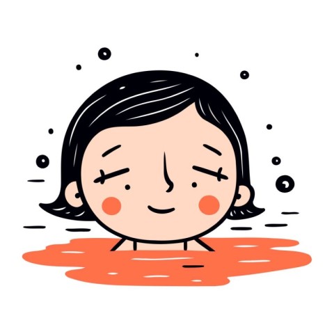 Cute little girl in swimming pool. Vector hand drawn illustratio