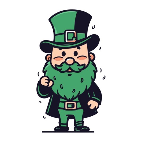 Leprechaun with a green beard and hat. Vector illustration in ca