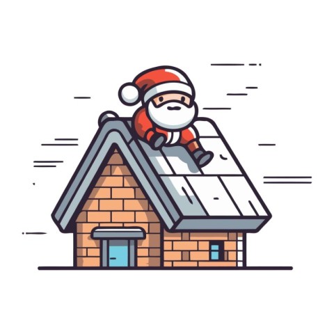 Santa claus on the roof of the house. Christmas vector illustrat