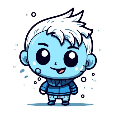 Cute little boy with blue hair and blue clothes. vector illustra