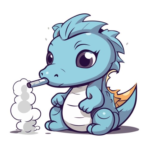 Illustration of a Cute Little Dinosaur Smoking a Cigarette.