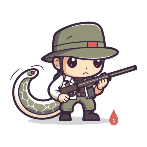 Cute Snake Hunter Cartoon Mascot Character Vector Illustration D