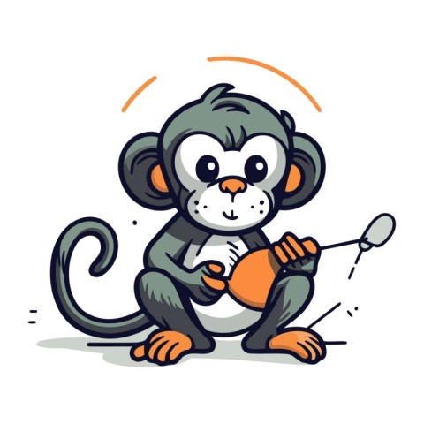 Monkey playing maracas. Cute cartoon character. Vector illustrat