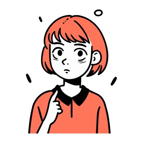 young woman with red hair pointing her finger up. Vector illustr