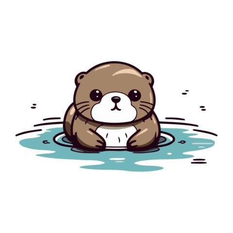 Cute otter sitting in the water. Vector cartoon illustration.