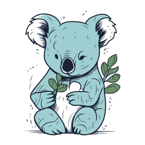 Cute cartoon koala with green leaves. Vector illustration for yo