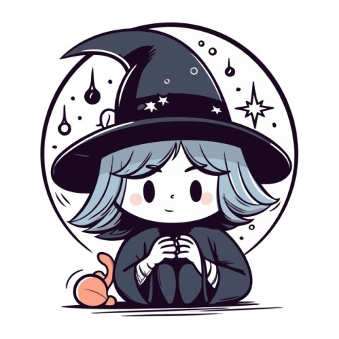 Illustration of a Cute Little Girl Wearing a Witch Costume