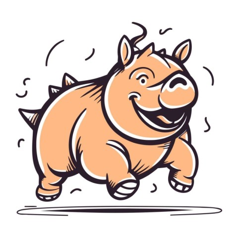 Vector illustration of a cute pig running. Isolated on white bac