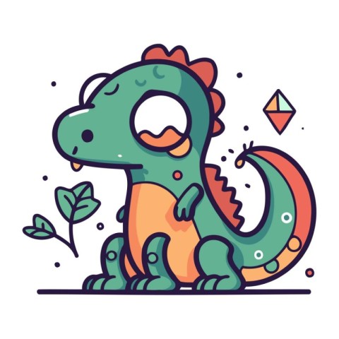 Cute cartoon dinosaur. Vector illustration in a flat linear styl