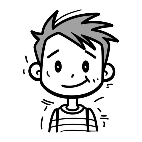 Illustration of a Cute Boy Smiling   Black and White Cartoon Sty