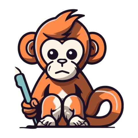 Monkey with a paintbrush. Vector illustration in cartoon style.