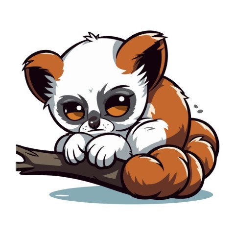 Cute little lemur sitting on a branch. Vector illustration.