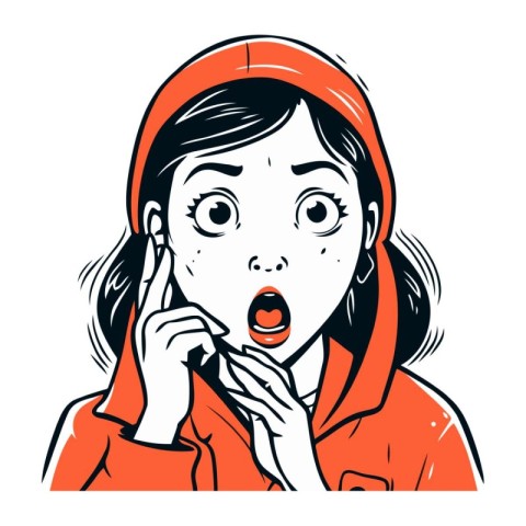 Surprised young woman in a hoodie. Vector illustration.