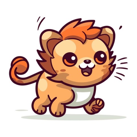 Cute cartoon little lion running. Vector illustration isolated o