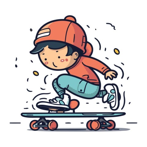 Little boy riding a skateboard. Vector illustration in cartoon s