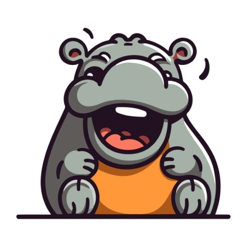 Hippo Cartoon Mascot Character Vector Icon Illustration Design