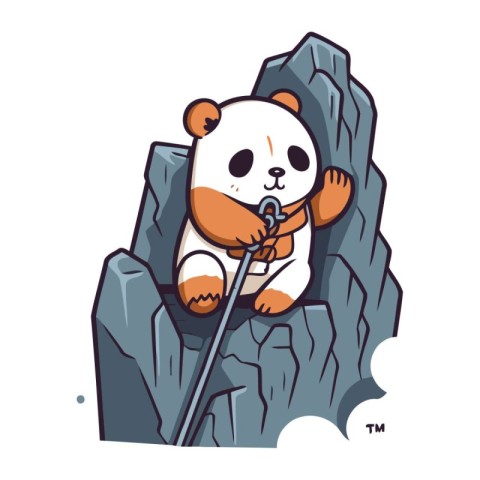 Cute panda bear sitting on the rock. Vector illustration.