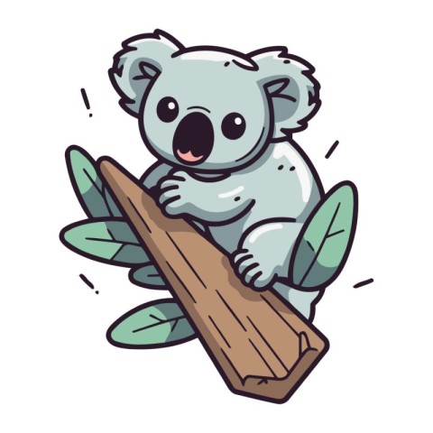 Cute koala on a log. Vector illustration in cartoon style.