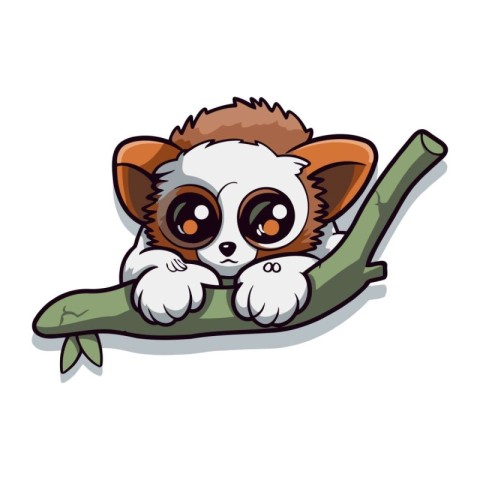 Cute little tibetan on a branch cartoon vector illustration