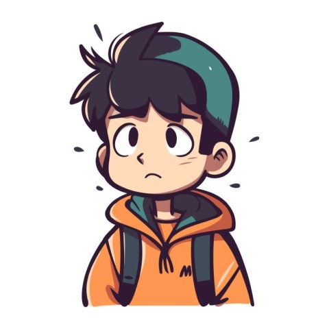 Cartoon illustration of a boy with a sad expression on his face.