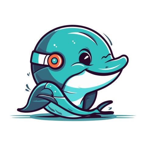 Cute cartoon dolphin. Vector illustration. Isolated on white bac