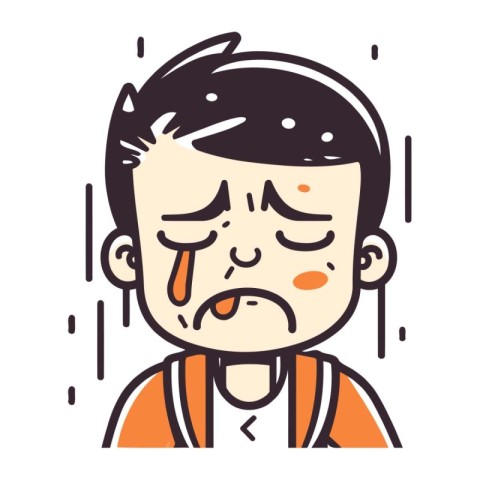 sad man crying in the rain. vector illustration in line style