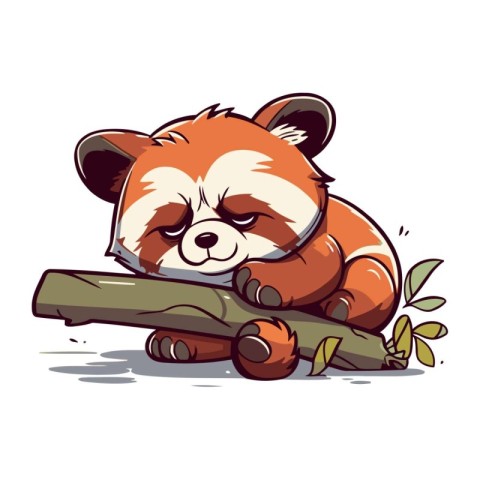 Cute cartoon red panda sleeping on a branch. Vector illustration