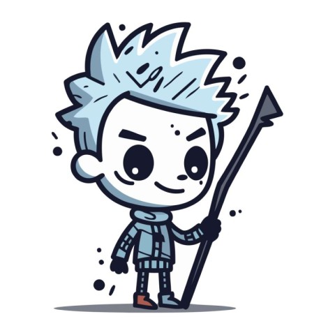 Cartoon boy with spear. Vector illustration. Cute character.