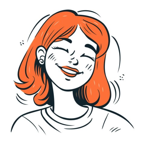 Vector illustration of a smiling young woman with red hair and c