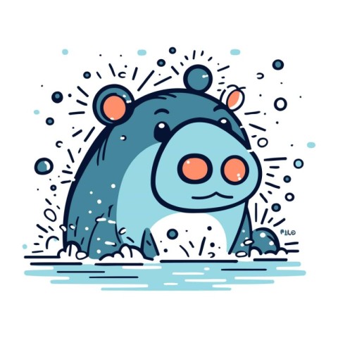 Cute cartoon hippopotamus. Vector illustration in linear style.