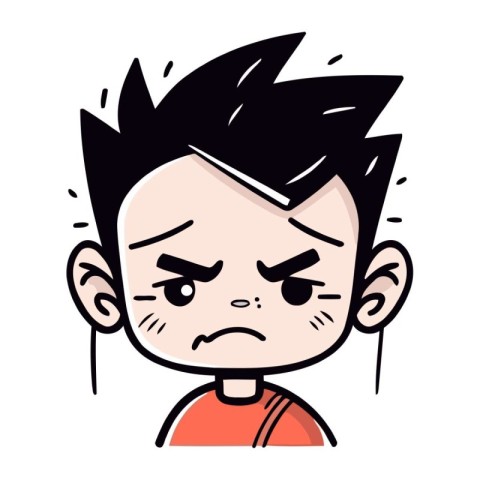 Angry little boy cartoon character. Vector illustration in flat