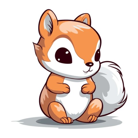 Cute cartoon squirrel sitting on a white background. Vector illu