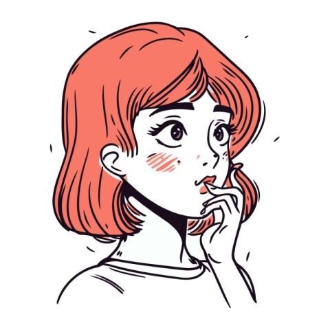 Vector illustration of a young woman with red hair and a thought