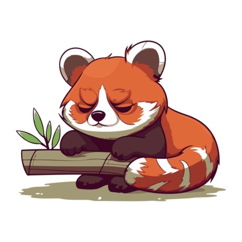 Red panda sleeping on a branch. Vector illustration isolated on